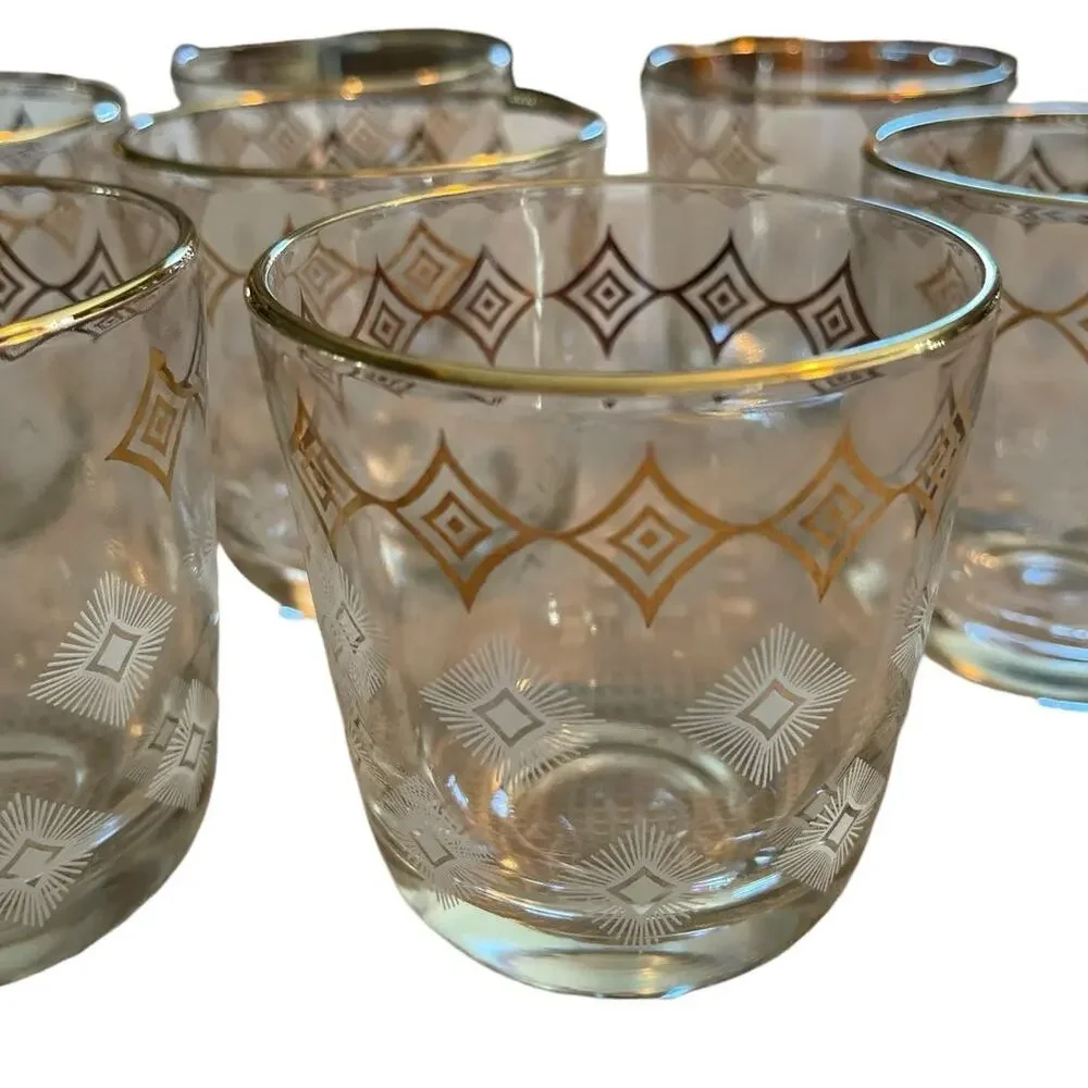 Jeannette Glass Atomic 10 Piece MCM Vintage Bar Set Glasses Ice Bucket Carrier